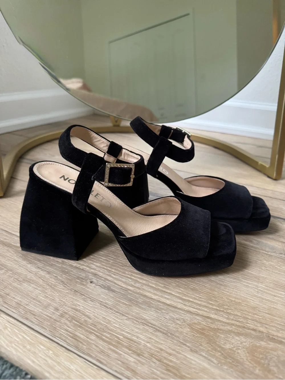 Nodaleto Black Velvet Platform Sandals Crystal Buckle EU 40 | New Without Box